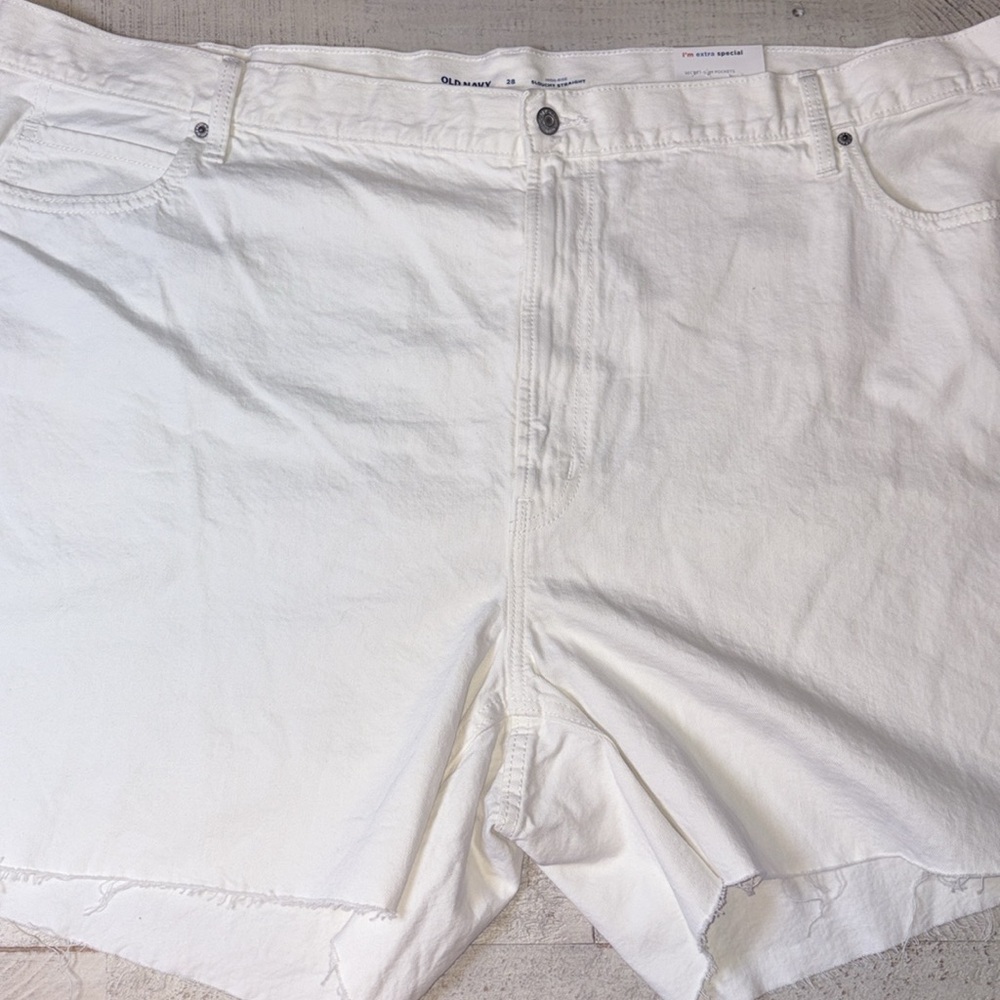 Old Navy Shorts Denim High-Rise Slouchy White Straight Women's Size: 28 New - Picture 2 of 14